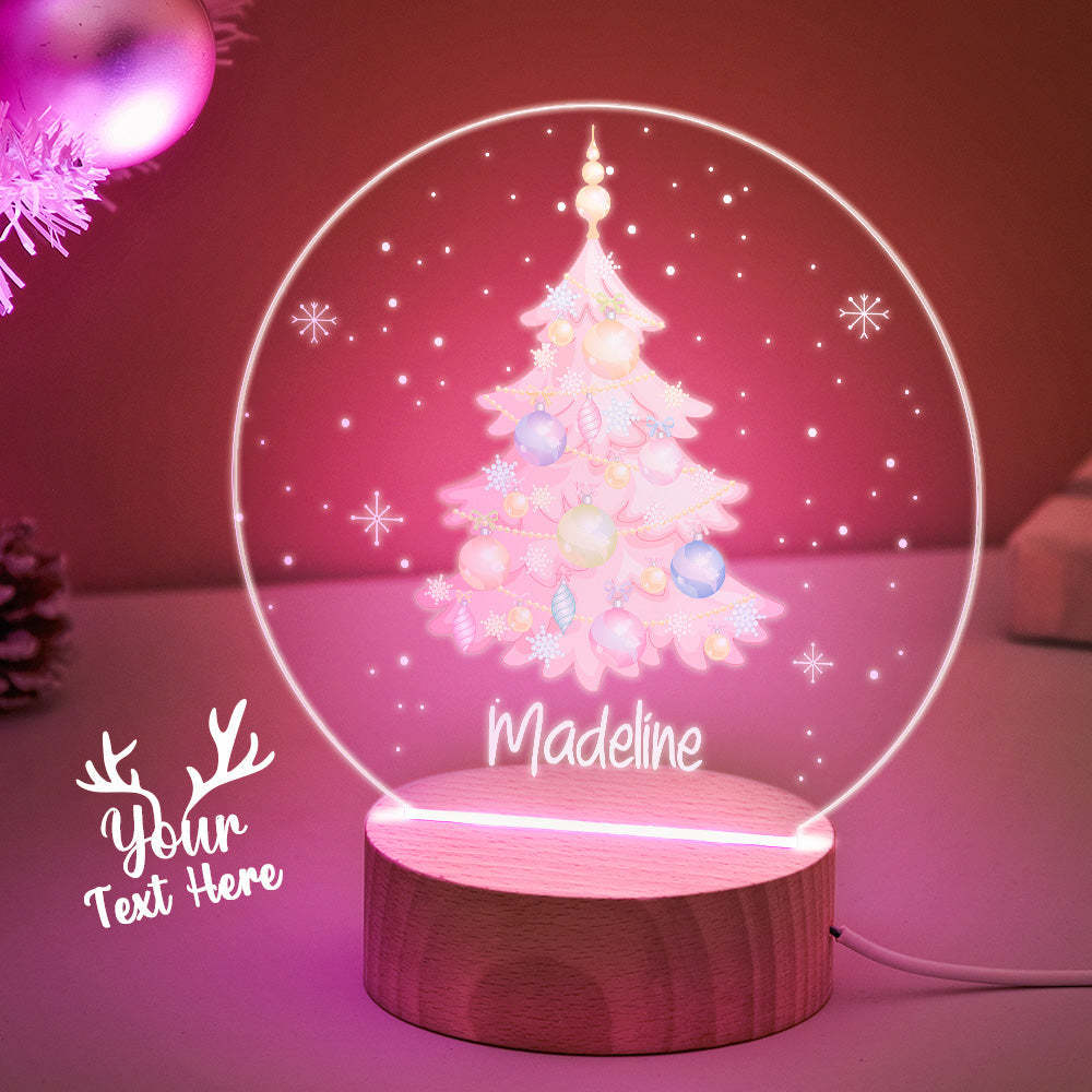 Custom Pink Christmas Tree with Balloon Personalised Name LED Light for Couple Christmas Gift - mymoonlampau