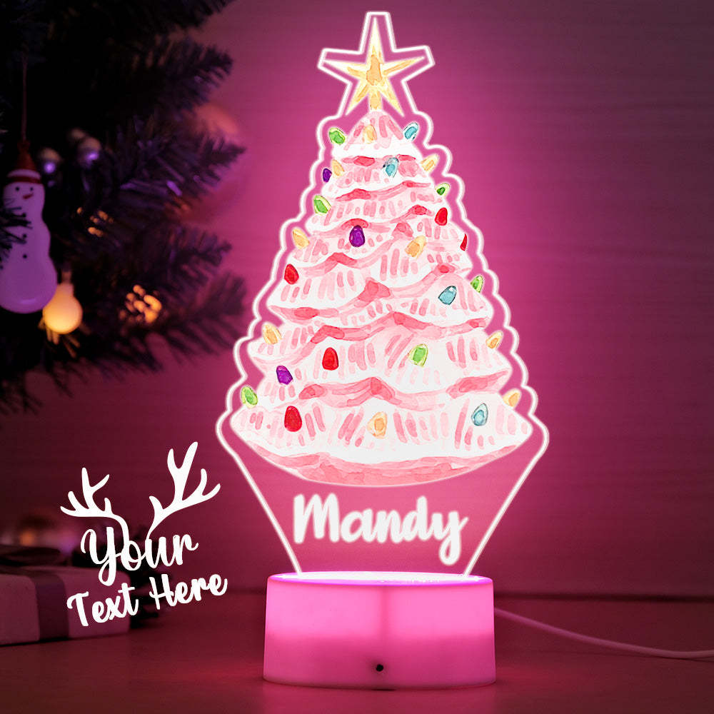 Custom Name Pink Christmas Tree with Multicolored Bulbs Lamp LED Night Light for Couple Gift - mymoonlampau