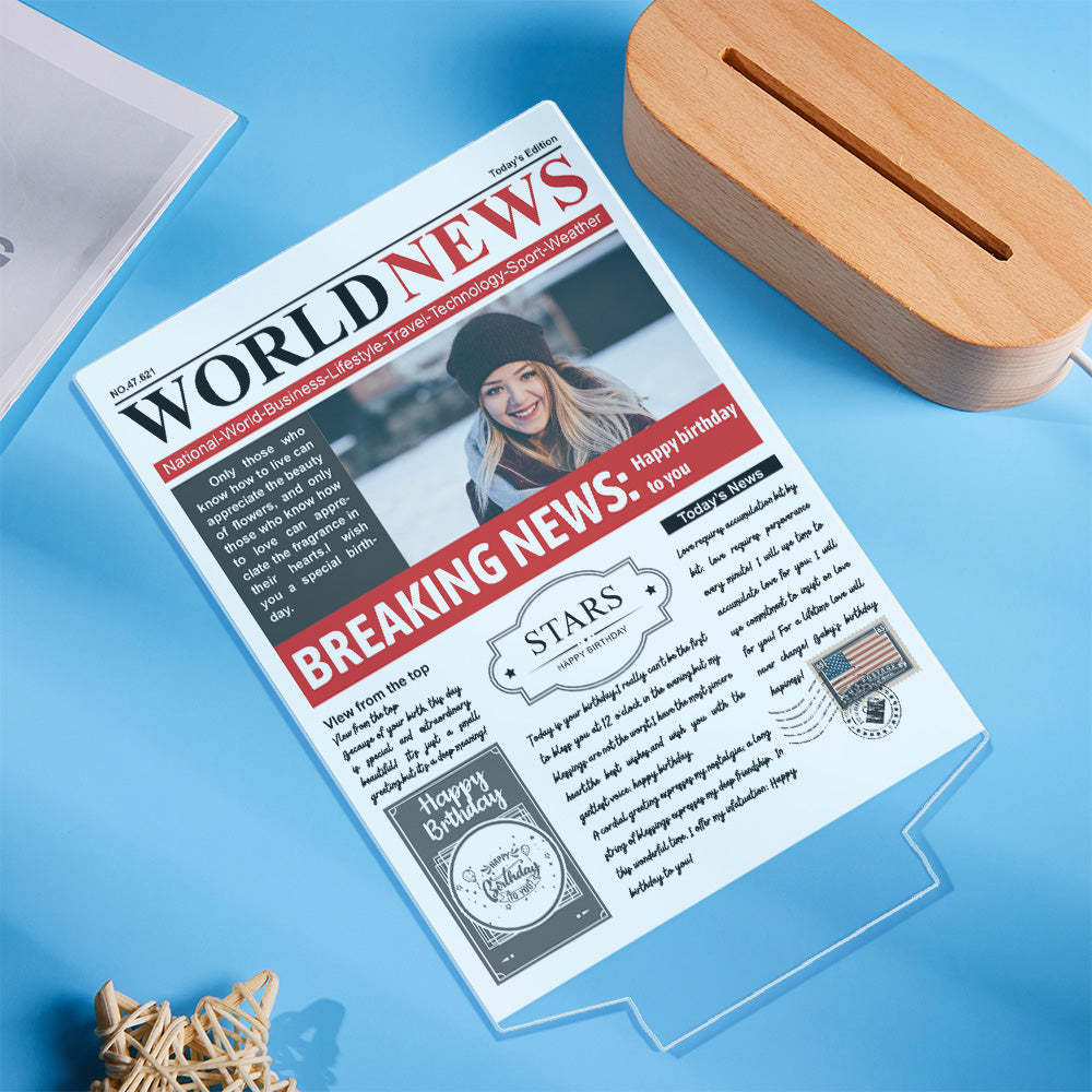 Custom Photo News Acrylic Sign Colorful Lamp Personalized 3D Printed Night Light Birthday Gifts - mymoonlampau
