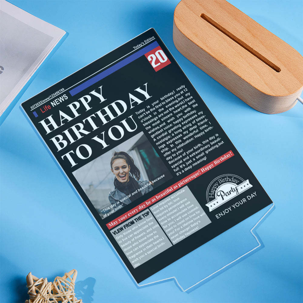 Custom Photo News On Acrylic Board Colorful Lamp Personalized Night Light Birthday Gifts - mymoonlampau