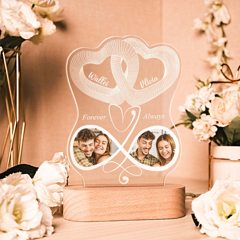 Infinity Symbol Love Custom Photo Acrylic Led Lamp, Personalised Plaque Valentine Gift For Wife, Anniversary Gift For Him, Heart In Heart - mymoonlampau