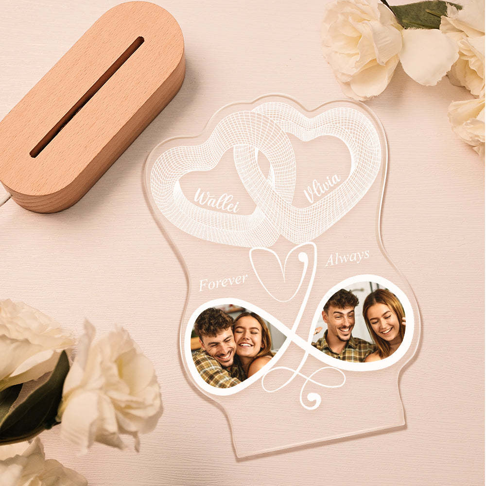 Infinity Symbol Love Custom Photo Acrylic Led Lamp, Personalised Plaque Valentine Gift For Wife, Anniversary Gift For Him, Heart In Heart - mymoonlampau