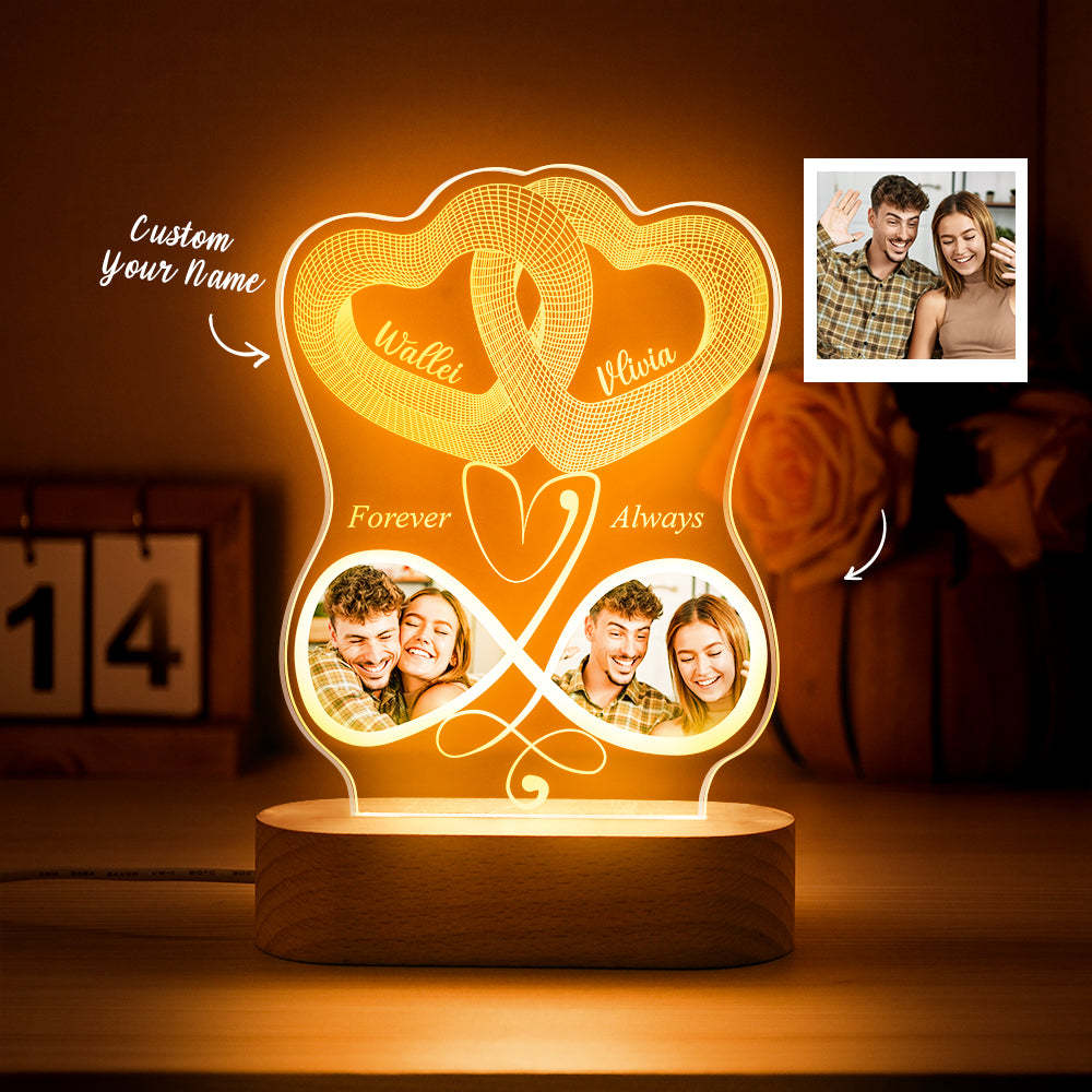 Infinity Symbol Love Custom Photo Acrylic Led Lamp, Personalised Plaque Valentine Gift For Wife, Anniversary Gift For Him, Heart In Heart - mymoonlampau