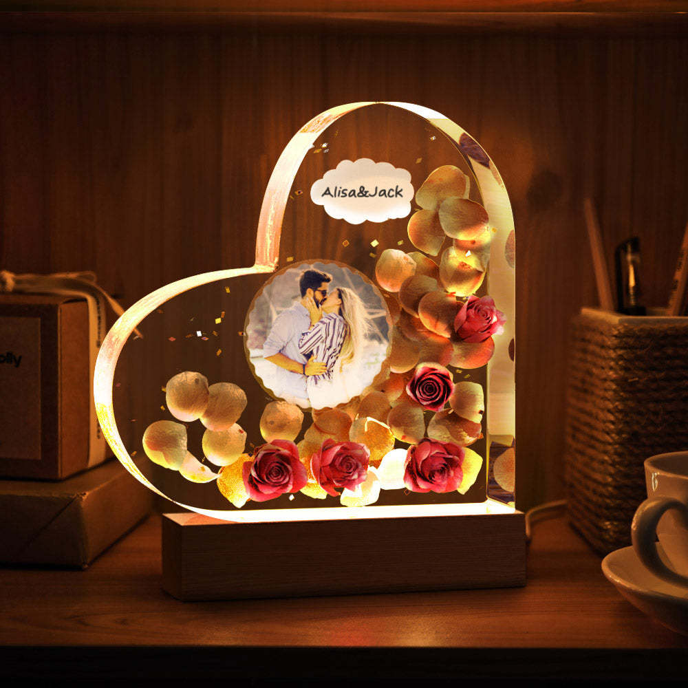 Custom Photo Engraved Night Light Heart Valentine's Day Epoxy Gifts - mymoonlampau