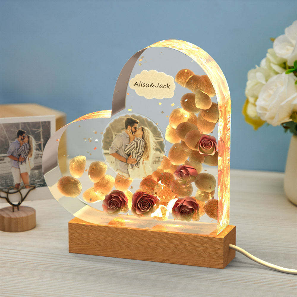 Custom Photo Engraved Night Light Heart Valentine's Day Epoxy Gifts - mymoonlampau