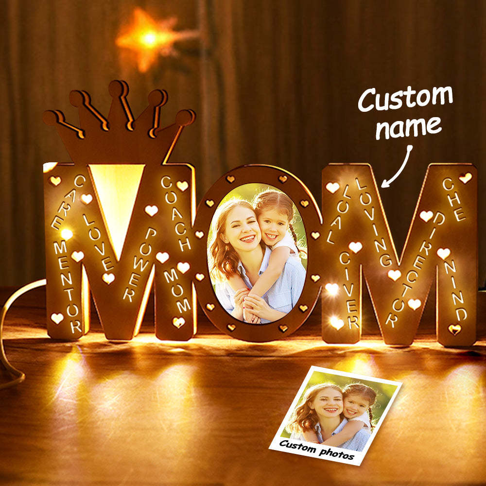 Custom Mom Photo Light Personalized Wood LED Name Lamp Decoration Mother's Day Gifts - mymoonlampau