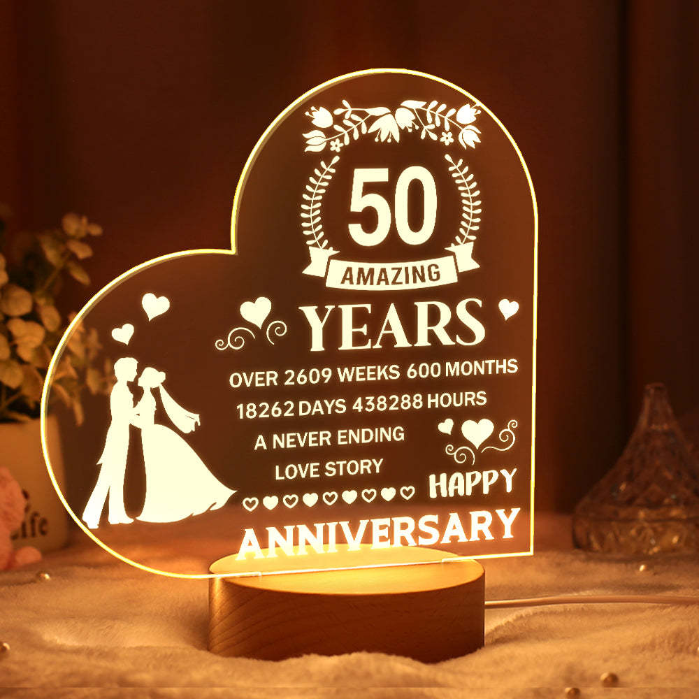 Personalised Night Light Heart Shaped Acrylic Lamp Anniversary Wedding Gifts for Him or Her - mymoonlampau