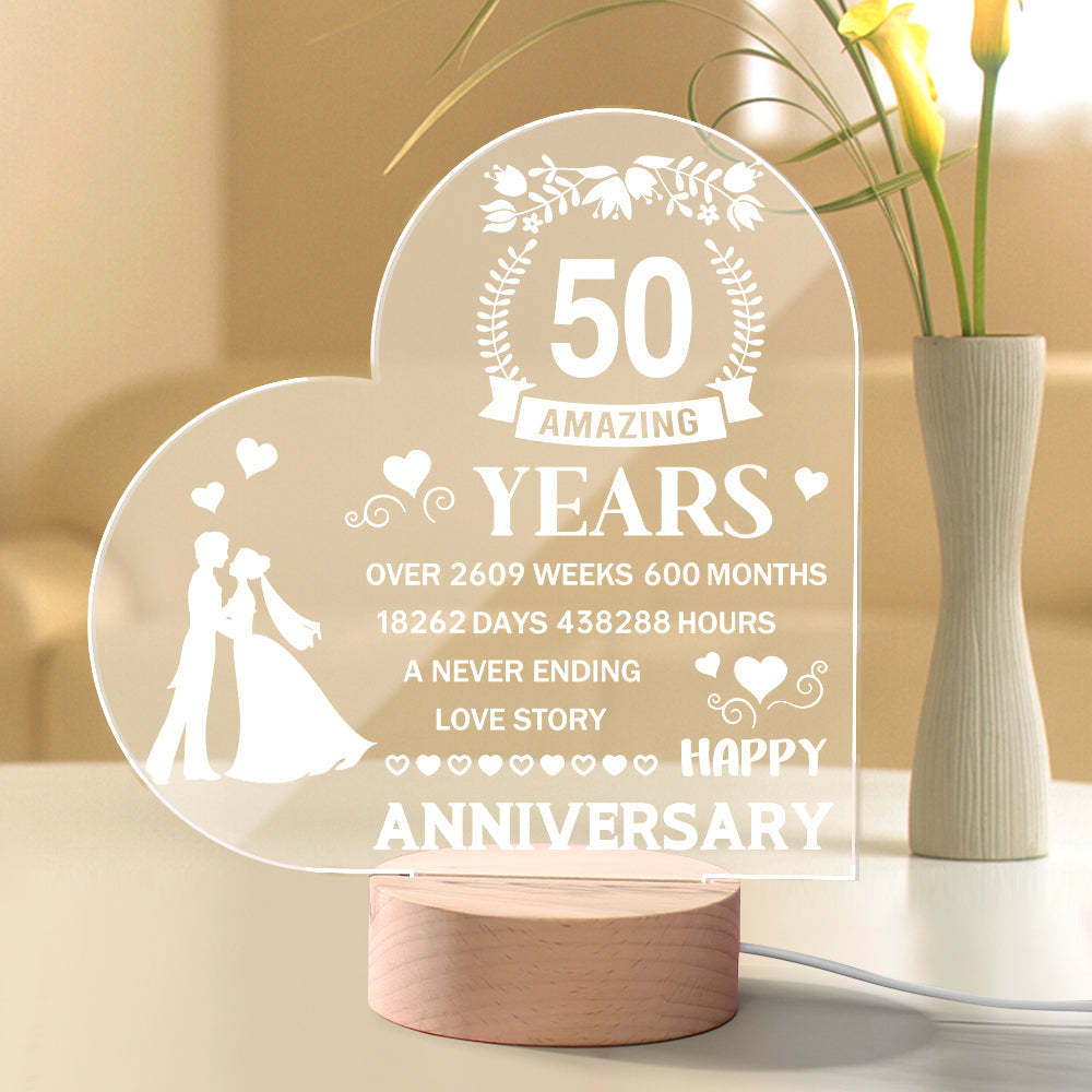 Personalised Night Light Heart Shaped Acrylic Lamp Anniversary Wedding Gifts for Him or Her - mymoonlampau