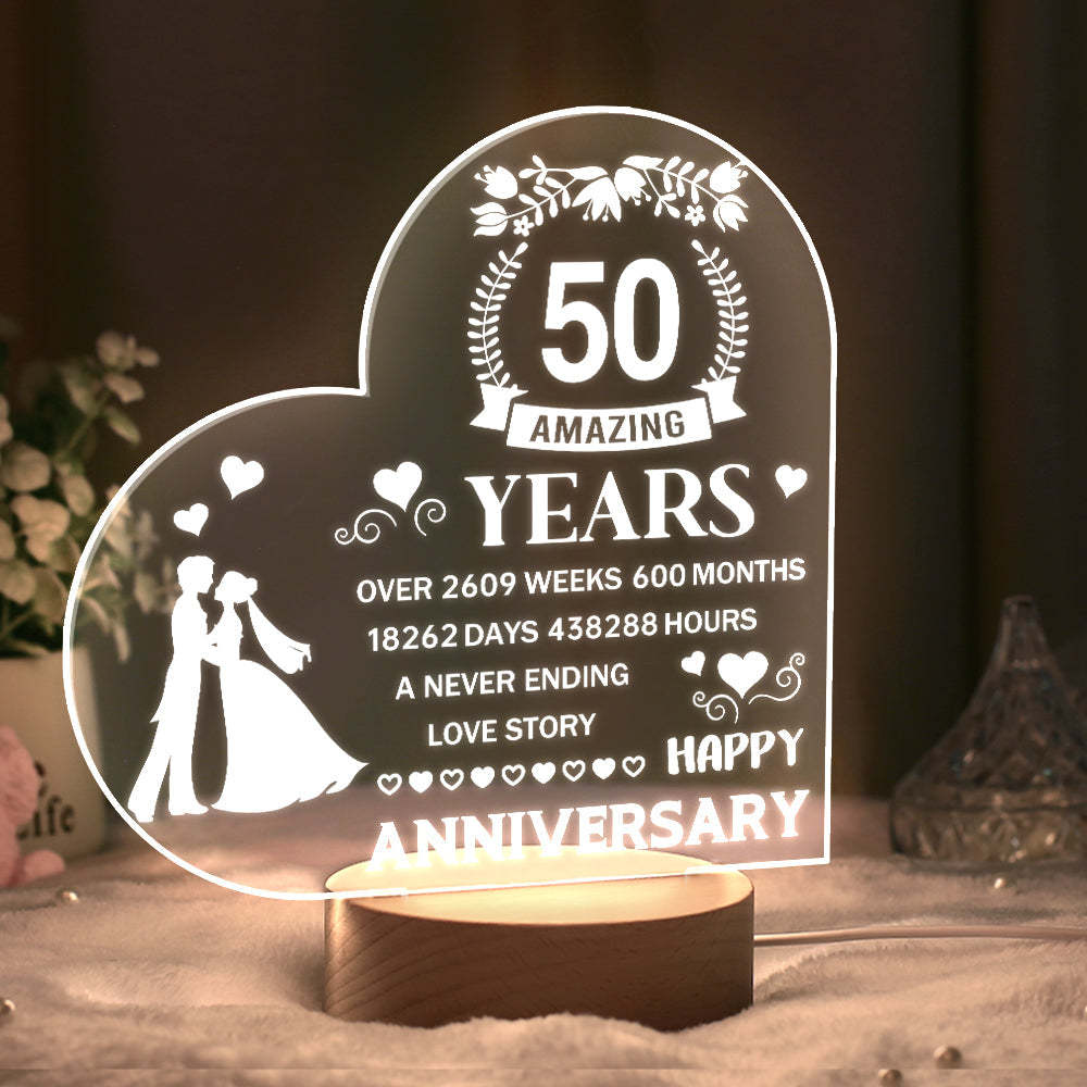 Personalised Night Light Heart Shaped Acrylic Lamp Anniversary Wedding Gifts for Him or Her - mymoonlampau