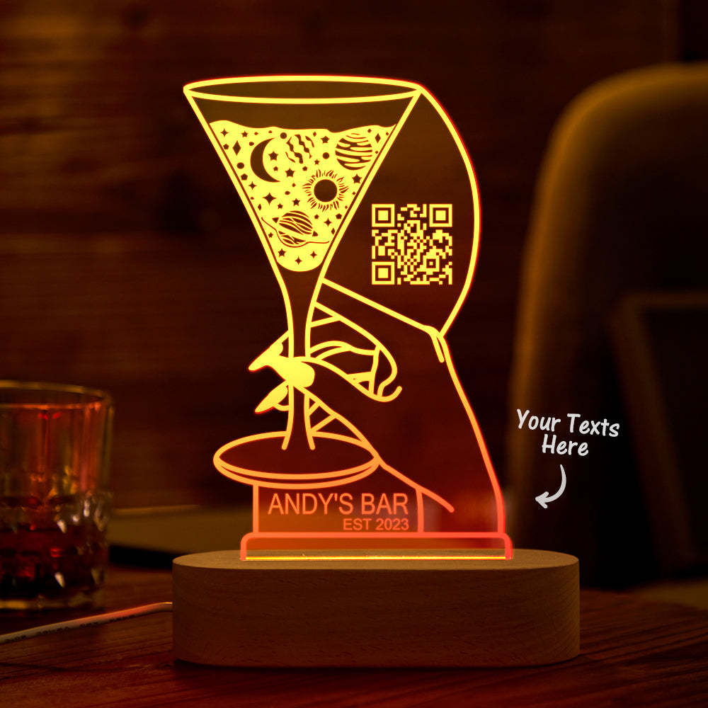 Personalized Qr Code Cocktail Night Light 7 Colors Acrylic 3D Lamp Father's Day Gifts - mymoonlampau