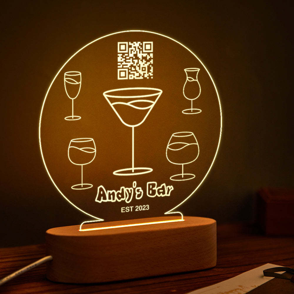 Personalized Qr Code Wine Glass Night Light 7 Colors Acrylic 3D Lamp Father's Day Gifts - mymoonlampau