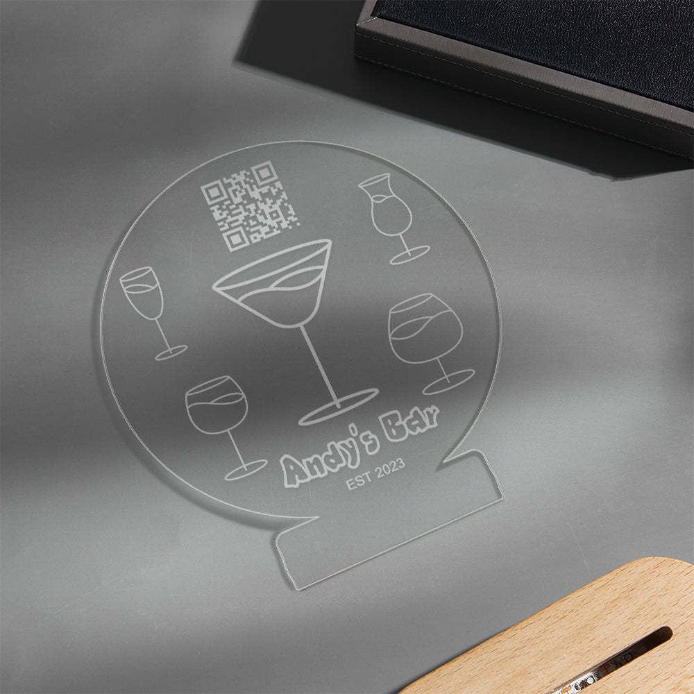 Personalized Qr Code Wine Glass Night Light 7 Colors Acrylic 3D Lamp Father's Day Gifts - mymoonlampau