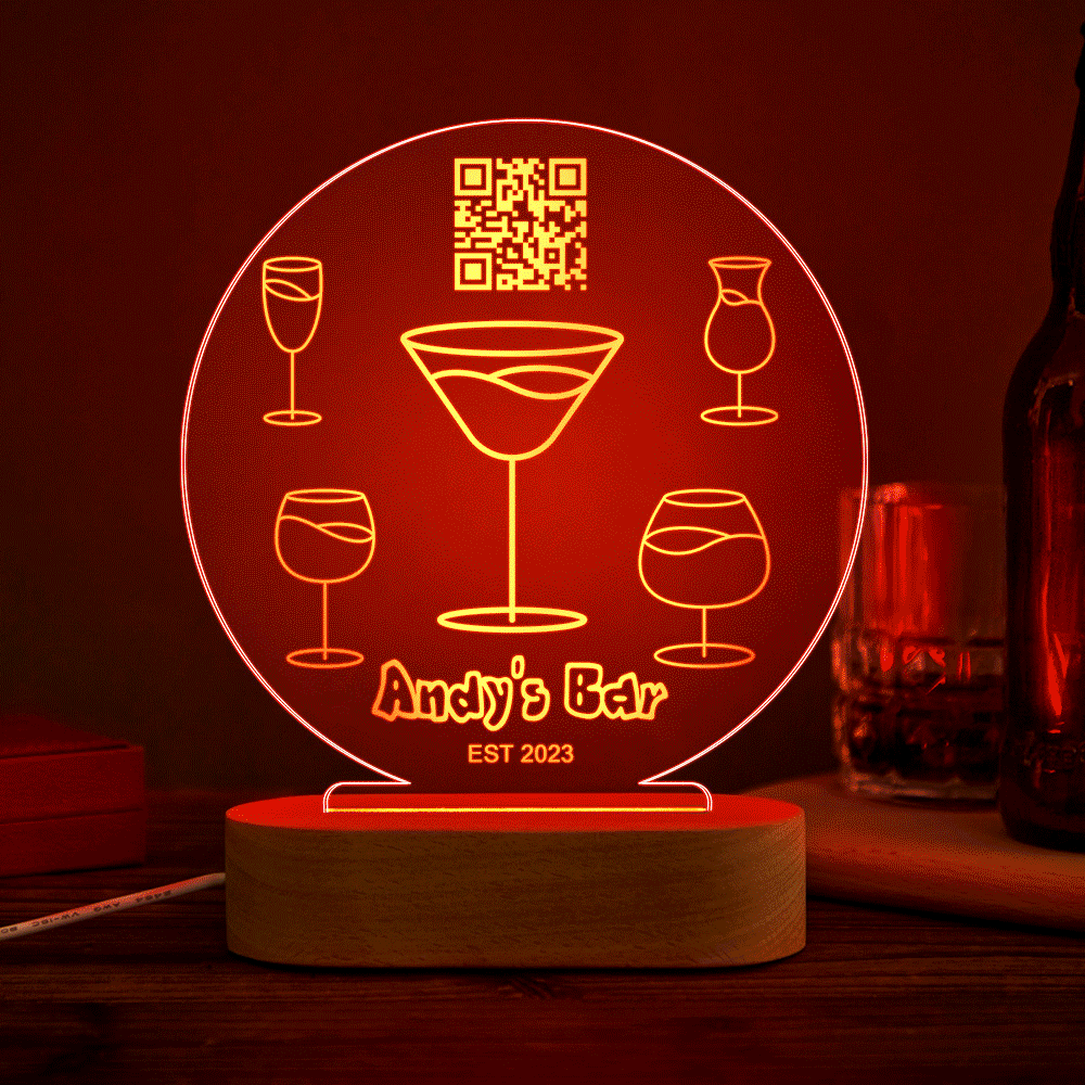Personalized Qr Code Wine Glass Night Light 7 Colors Acrylic 3D Lamp Father's Day Gifts - mymoonlampau