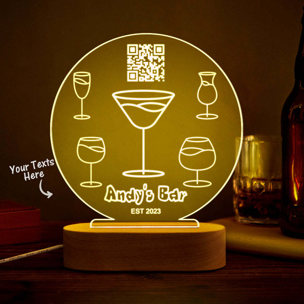 Personalized Qr Code Wine Glass Night Light 7 Colors Acrylic 3D Lamp Father's Day Gifts - mymoonlampau