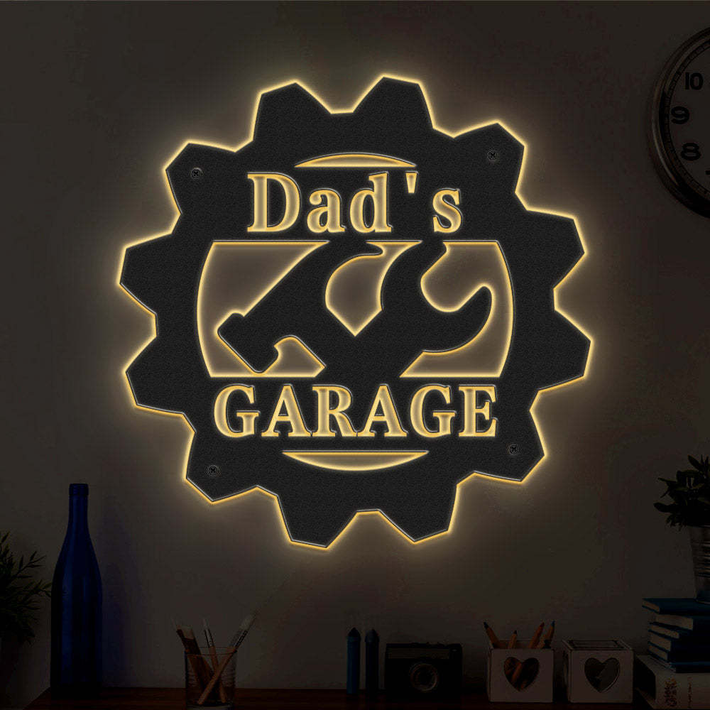 Custom Garage Metal Sign Personalized LED Lights Wall Art Decor Father's Day Gift for Dad - mymoonlampau