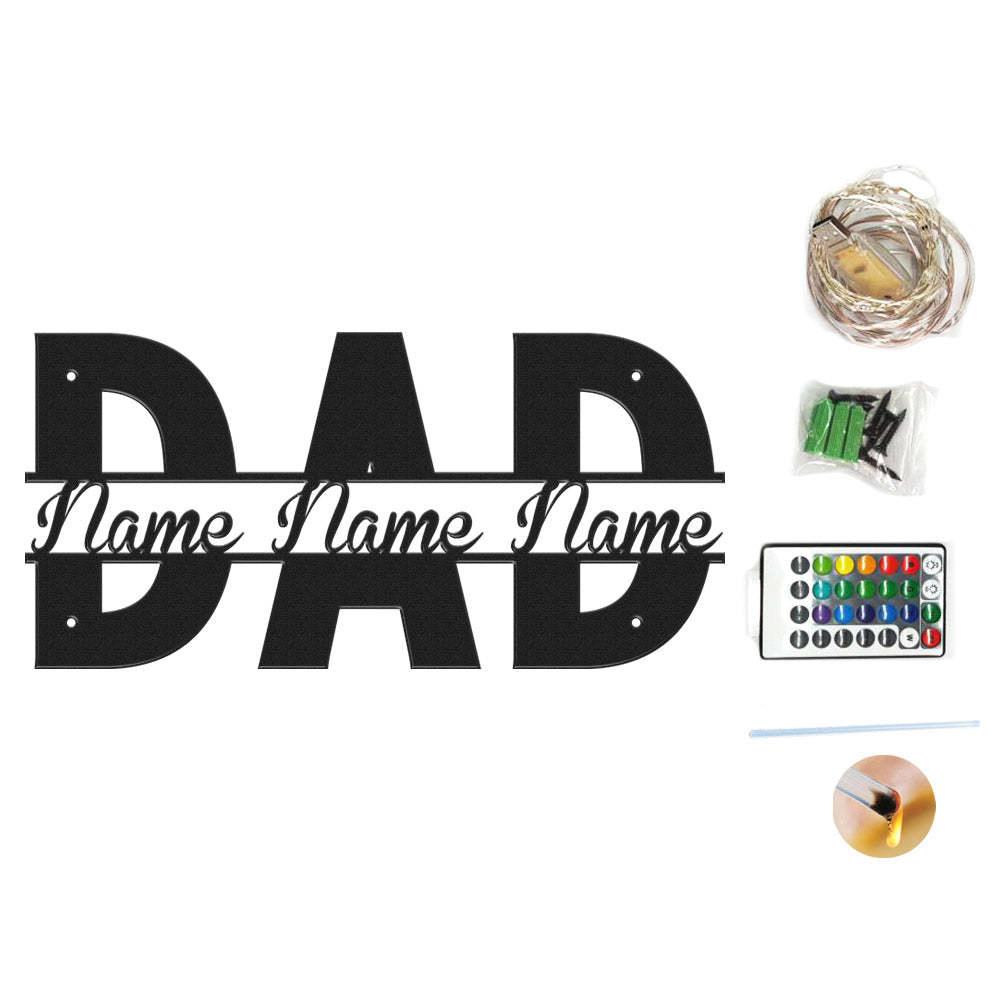 Custom Dad Metal Sign Personalized Name LED Lights Wall Art Decor Father's Day Gift - mymoonlampau