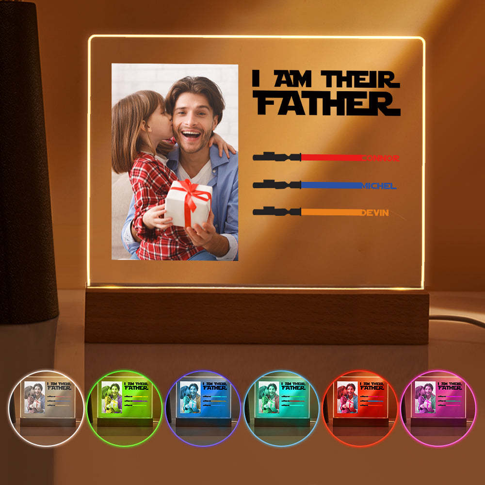 Personalized I Am Their Father Night Light Photo Acrylic Light Saber Plaque Father's Day Gifts -