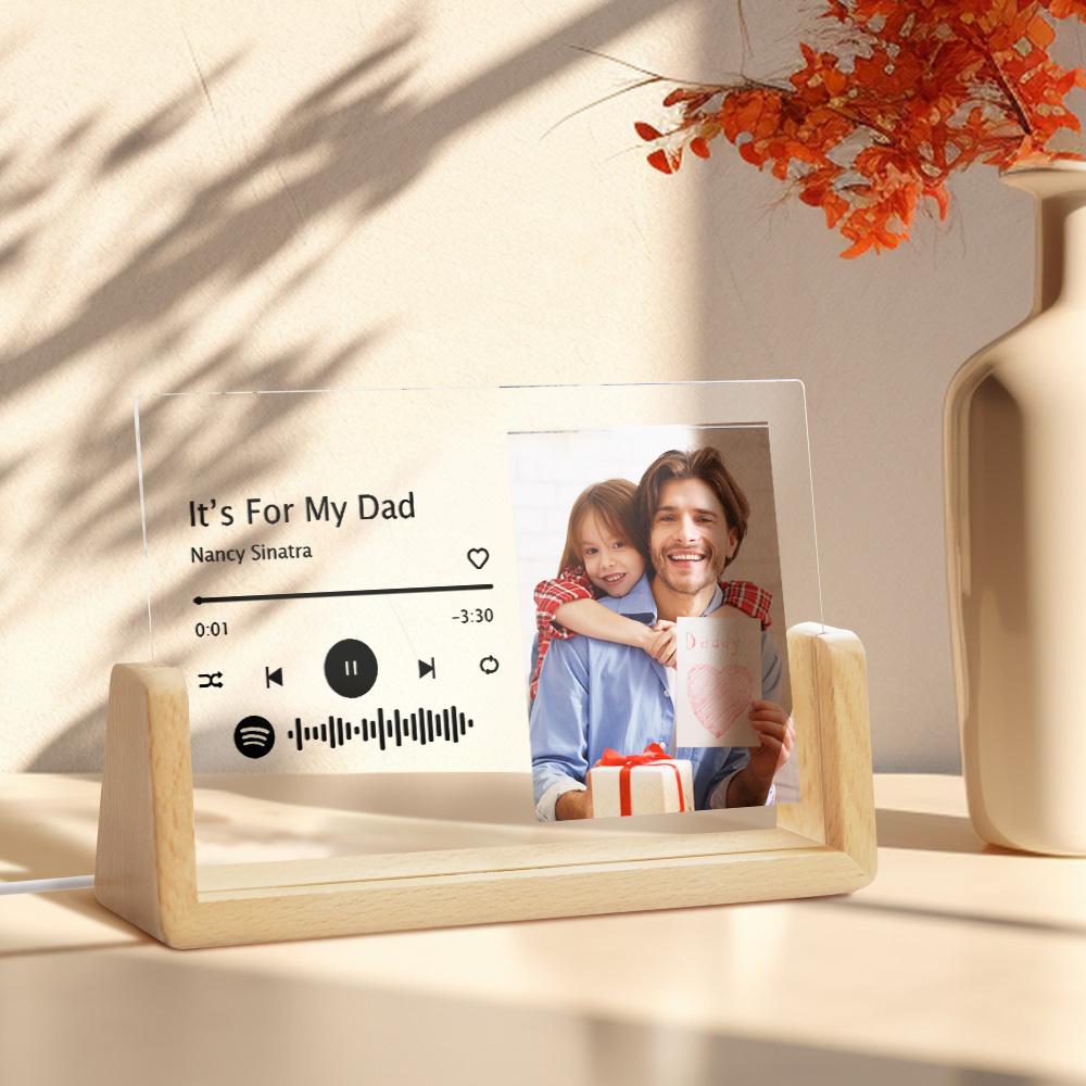 Personalized Photo Acrylic Song Plaque Gift for Father Custom Spotify Plaque Night Light Lamp with Spotify Code -