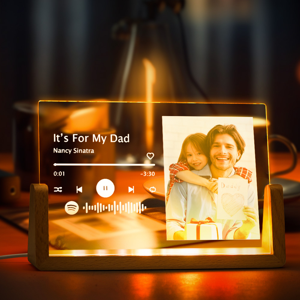 Personalized Photo Acrylic Song Plaque Gift for Father Custom Spotify Plaque Night Light Lamp with Spotify Code -