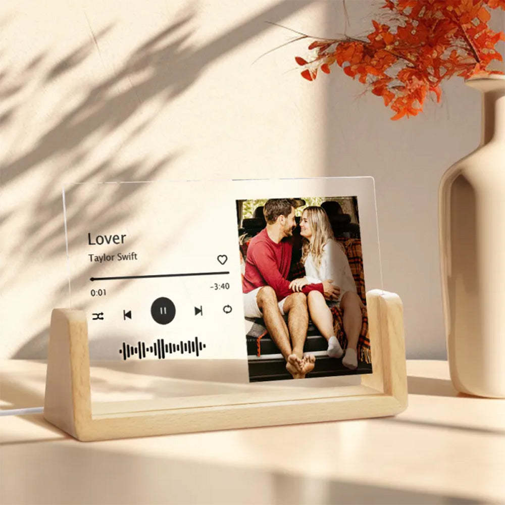 Custom Photo Acrylic Song Plaque,Personalized Music Plaque,Night Light Lamp with Music Code, Anniversary Gift - mymoonlampau