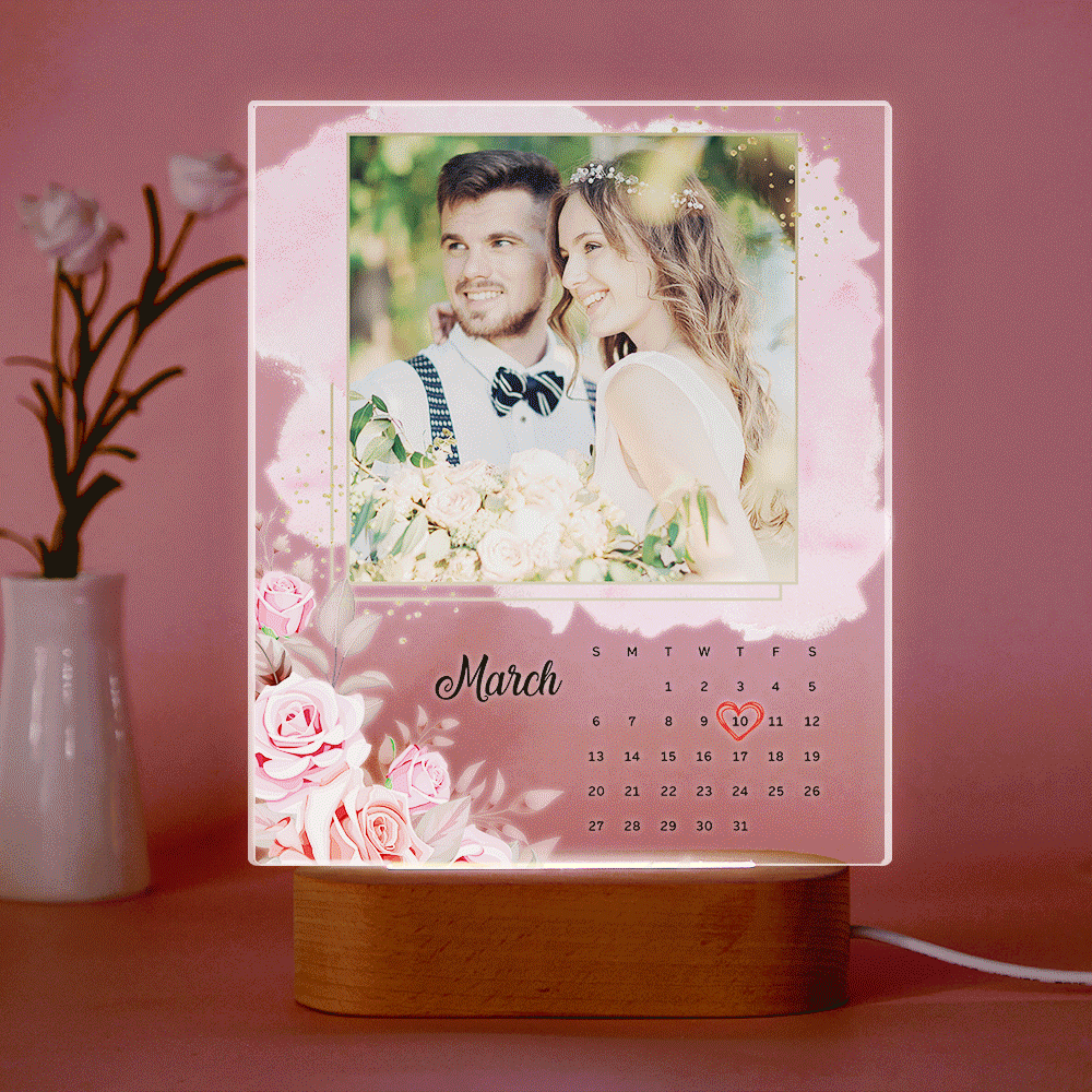 Custom Photo Acrylic Lamp Personalized Date Acrylic Plaque Picture Frame Anniversary Gifts for Lover - mymoonlampau