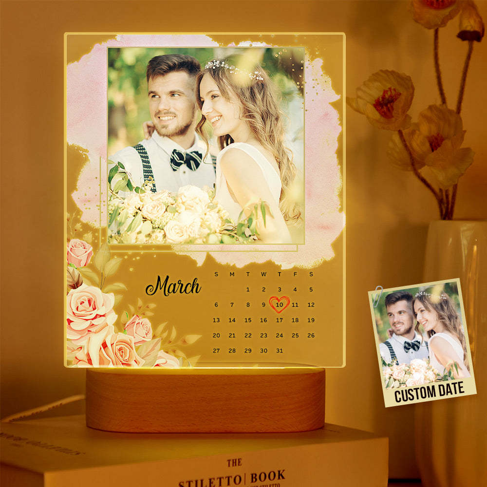 Custom Photo Acrylic Lamp Personalized Date Acrylic Plaque Picture Frame Anniversary Gifts for Lover - mymoonlampau