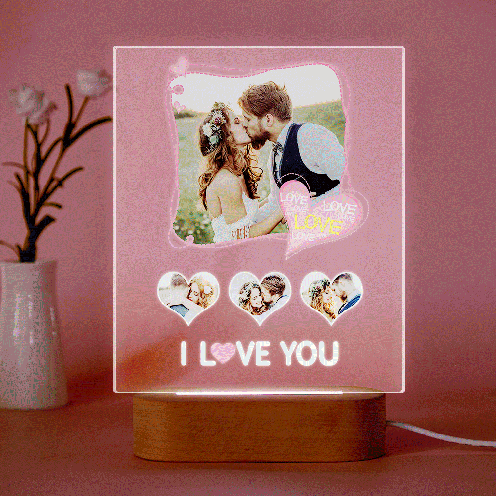 Custom Photo Acrylic Lamp Personalized I Love You Acrylic Plaque Picture Frame Anniversary Gifts - mymoonlampau