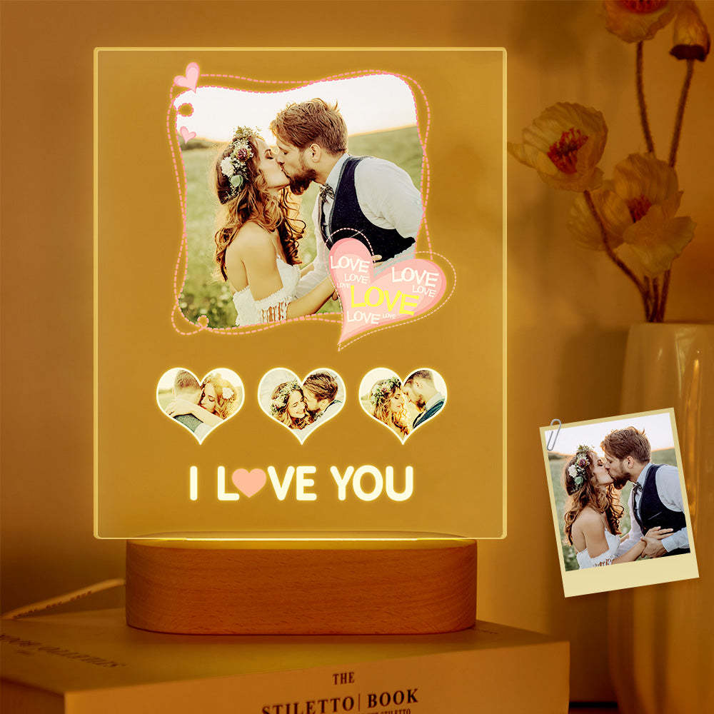 Custom Photo Acrylic Lamp Personalized I Love You Acrylic Plaque Picture Frame Anniversary Gifts - mymoonlampau