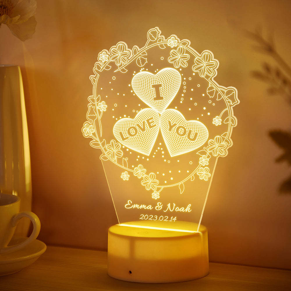 Custom Name Heart Flower Night Light Personalized I Love You For Home Decor - mymoonlampau