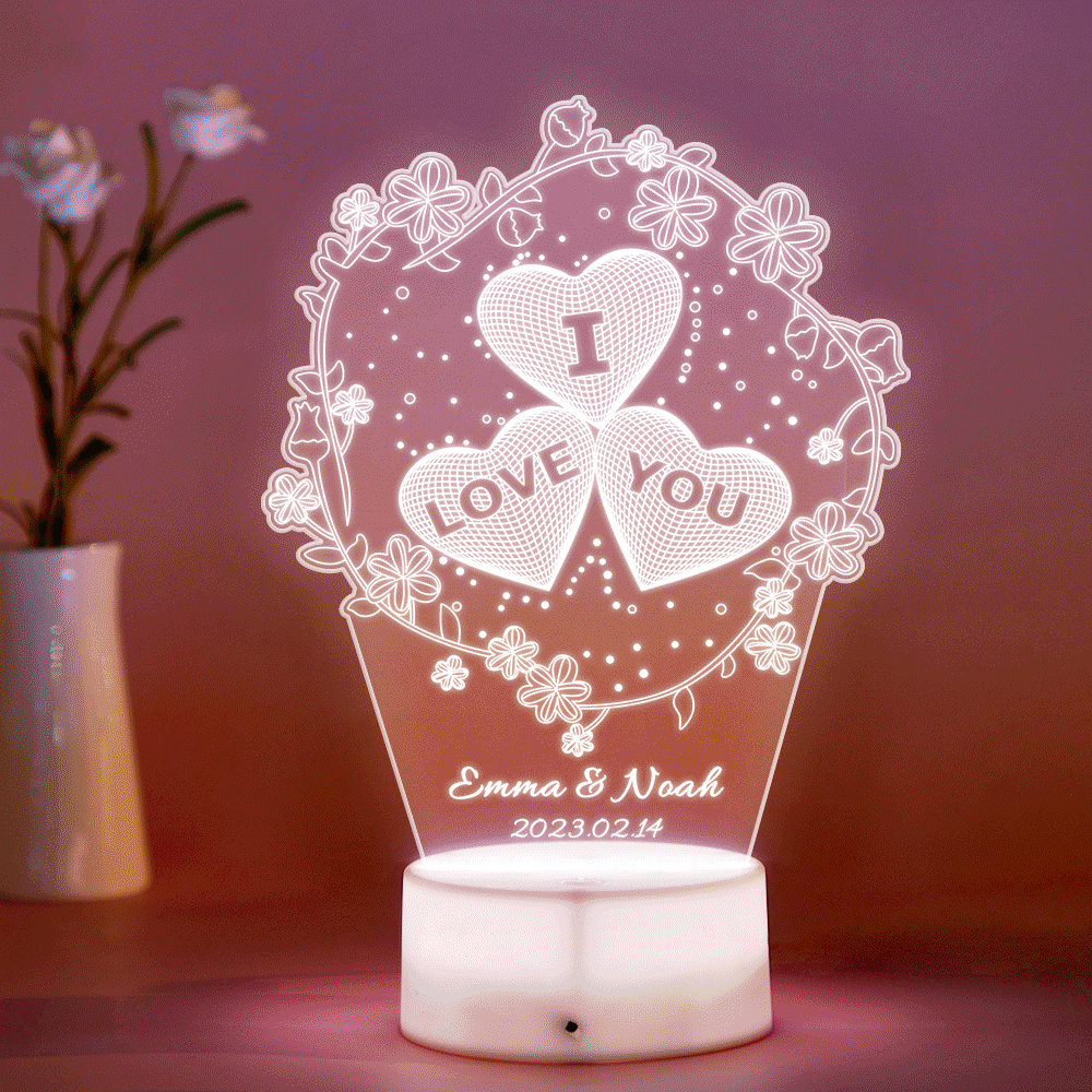 Custom Name Heart Flower Night Light Personalized I Love You For Home Decor - mymoonlampau