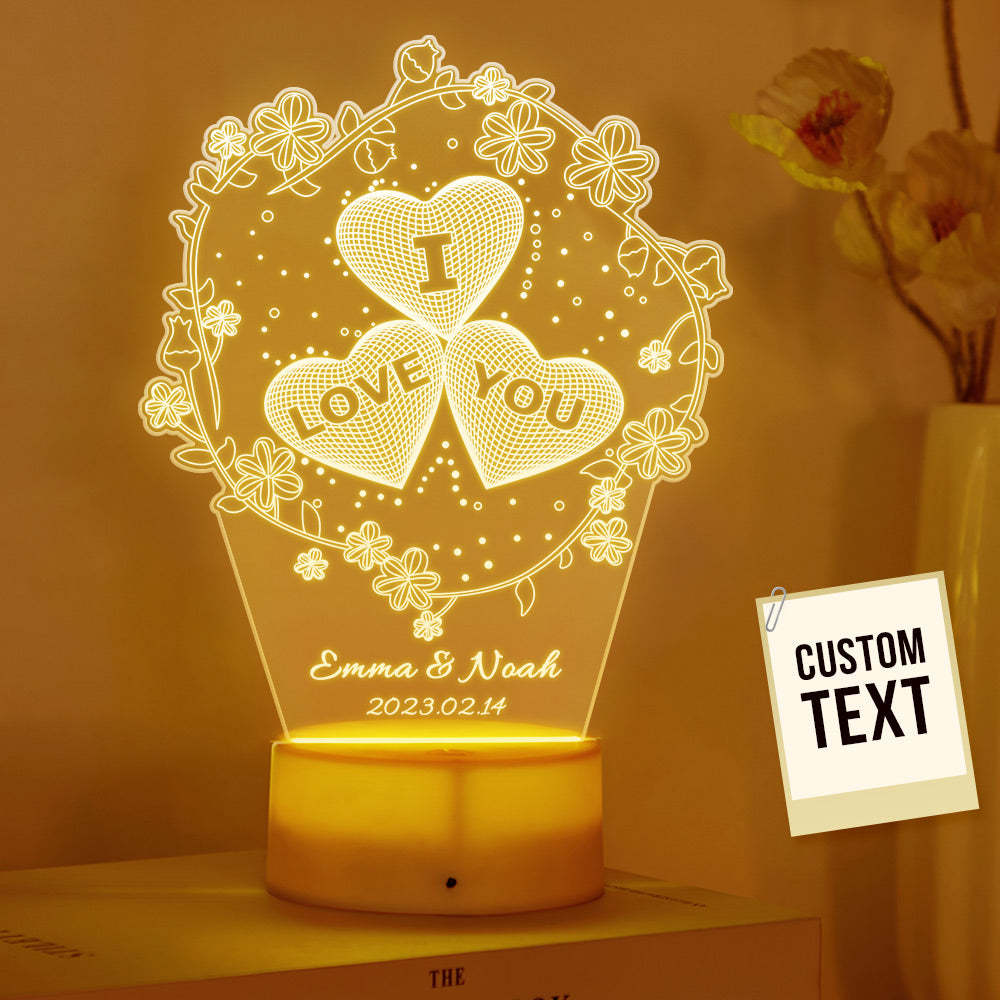 Custom Name Heart Flower Night Light Personalized I Love You For Home Decor - mymoonlampau