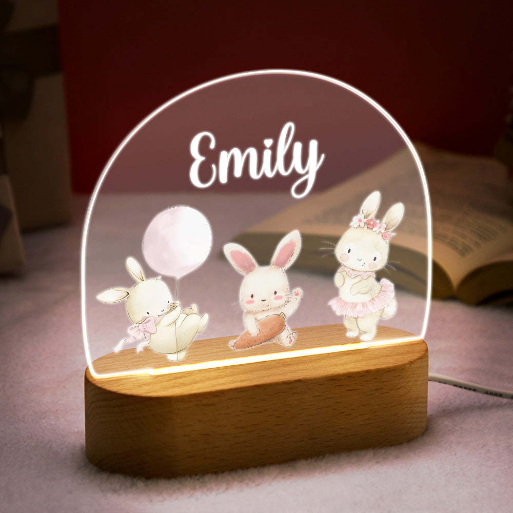 Personalized Name Cute Rabbit Night Light Custom Name Nursery Room Lamp Gift For Kids - mymoonlampau