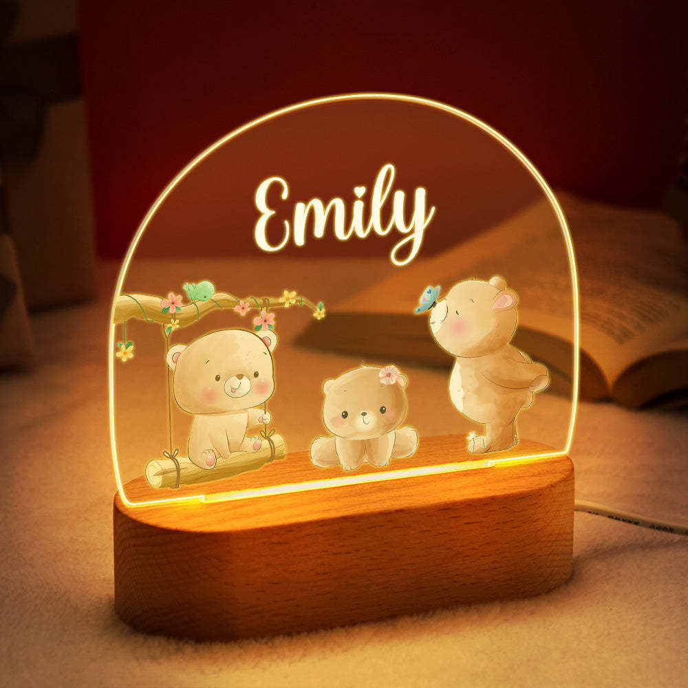 Personalized Name Baby Bear Night Light Custom Name Nursery Room Lamp Gift For Kids - mymoonlampau