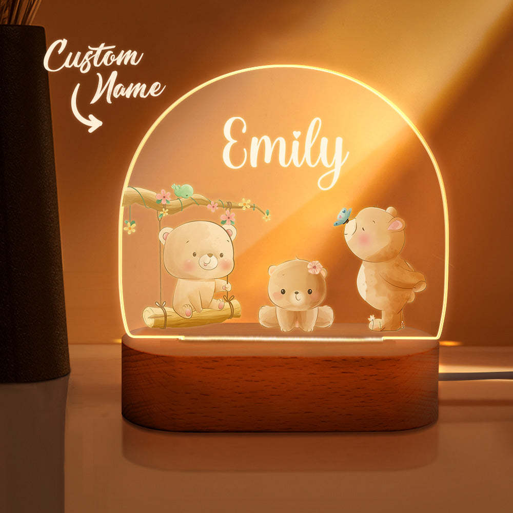 Personalized Name Baby Bear Night Light Custom Name Nursery Room Lamp Gift For Kids - mymoonlampau