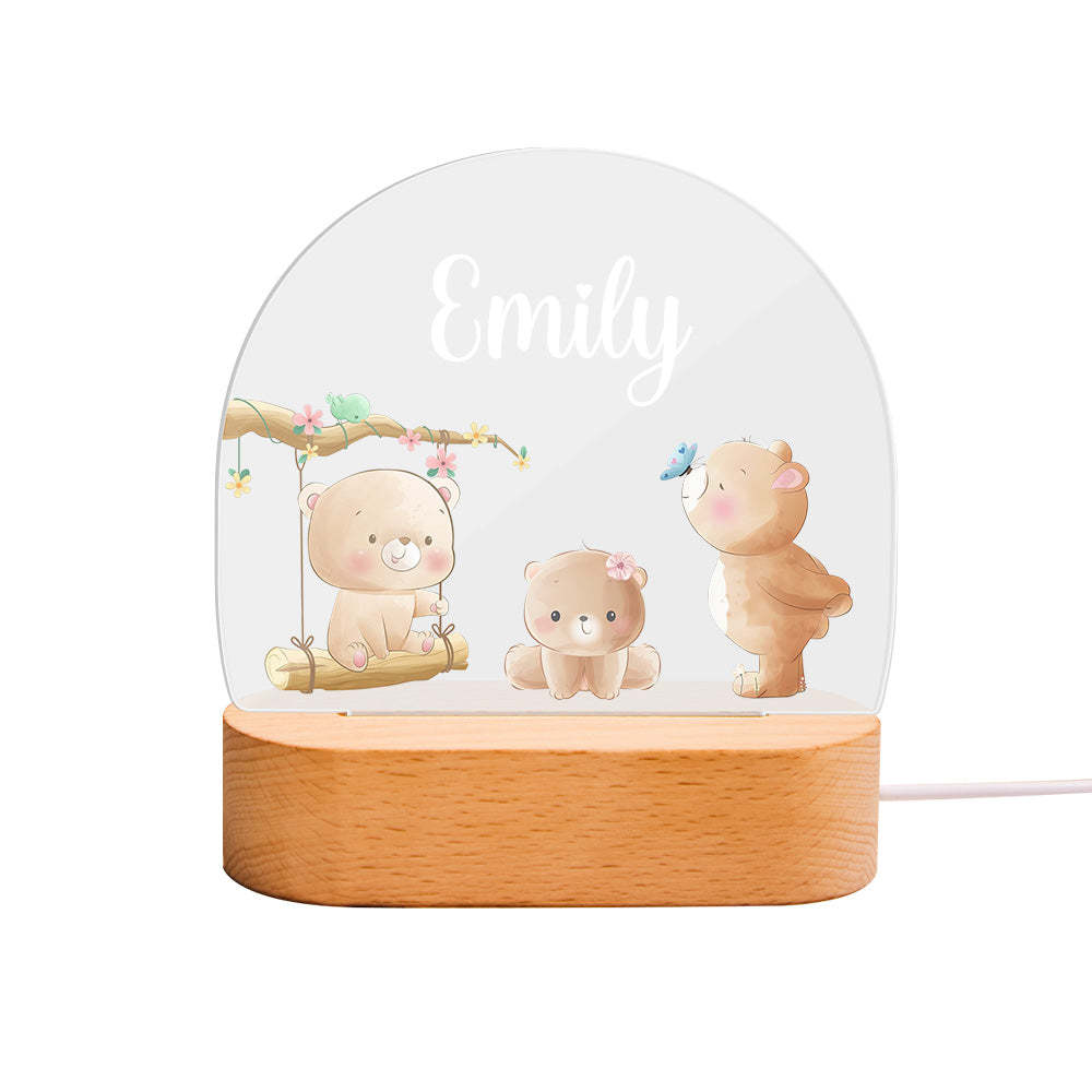 Personalized Name Baby Bear Night Light Custom Name Nursery Room Lamp Gift For Kids - mymoonlampau