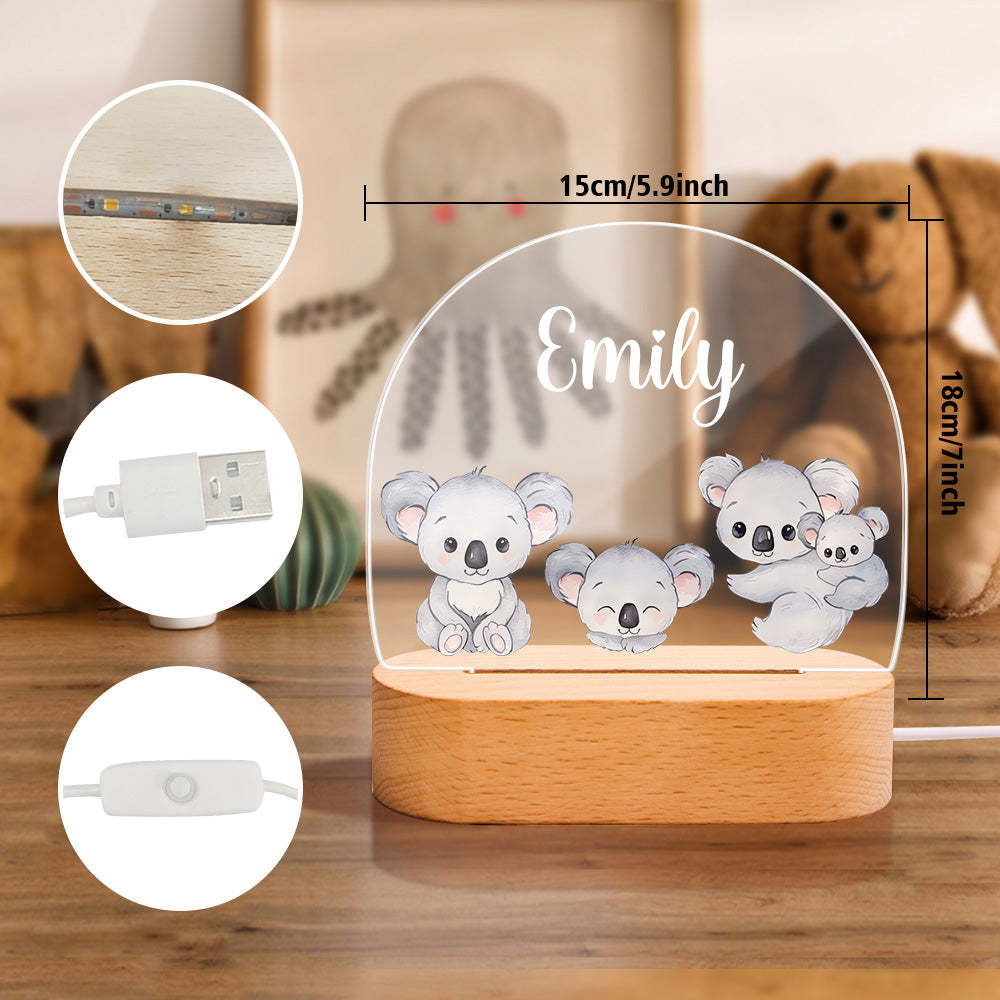 Personalized Name Baby Koala Night Light Custom Name Nursery Room Lamp Gift For Kids - mymoonlampau