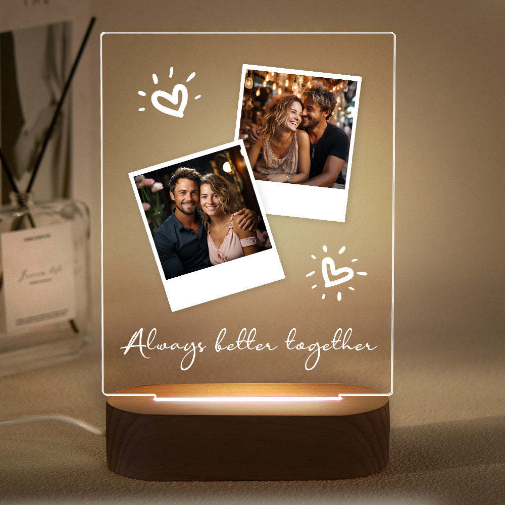 Custom Engraved Couple Gift Personalised Photo Polaroid Plaque LED Night Light - mymoonlampau
