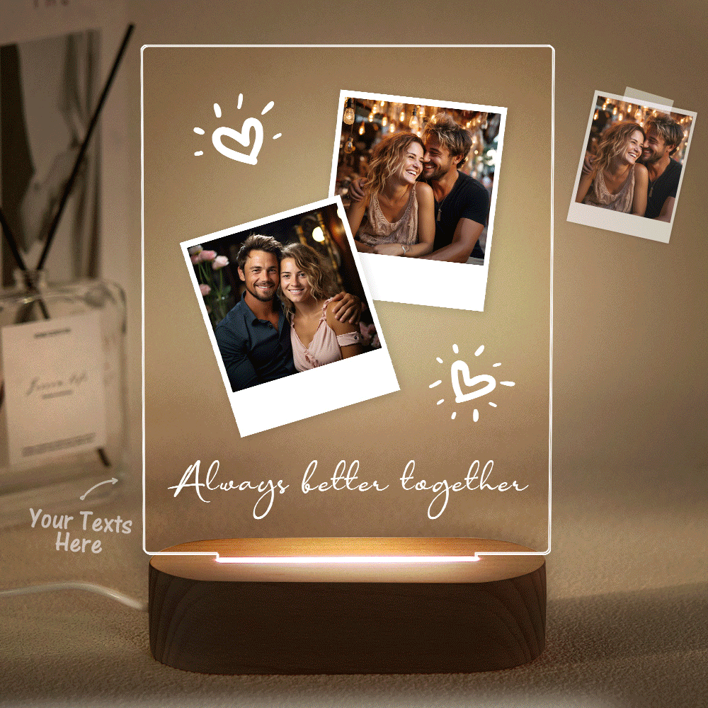 Custom Engraved Couple Gift Personalised Photo Polaroid Plaque LED Night Light - mymoonlampau