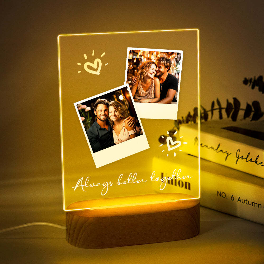 Custom Engraved Couple Gift Personalised Photo Polaroid Plaque LED Night Light - mymoonlampau