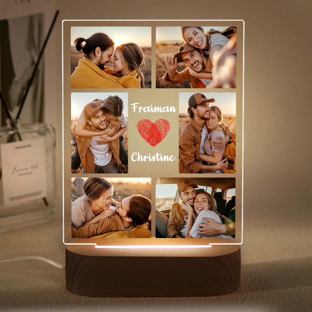 Custom Photo Collage Led Night Light Personalized Name Couple Gift Wedding Anniversary - mymoonlampau