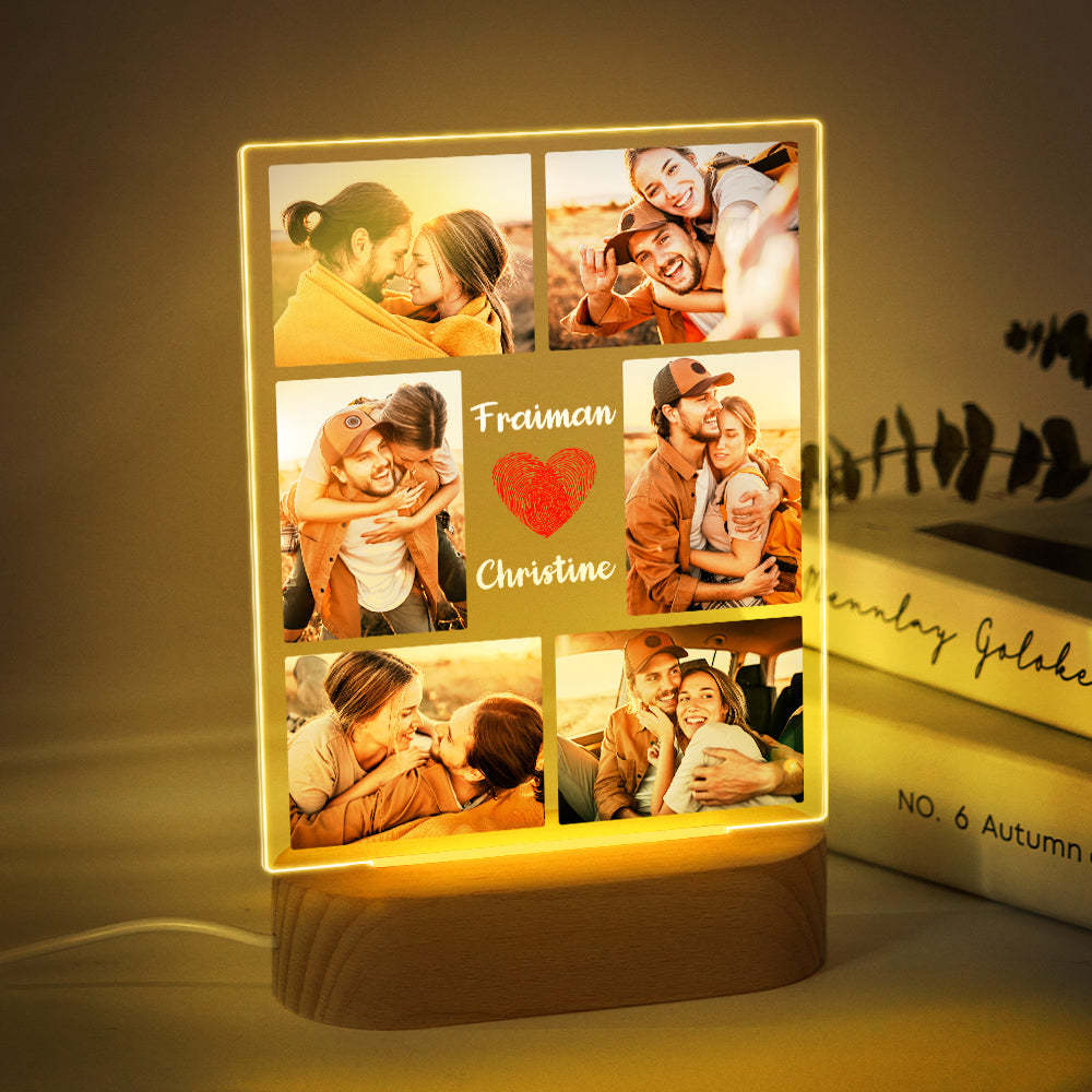 Custom Photo Collage Led Night Light Personalized Name Couple Gift Wedding Anniversary - mymoonlampau
