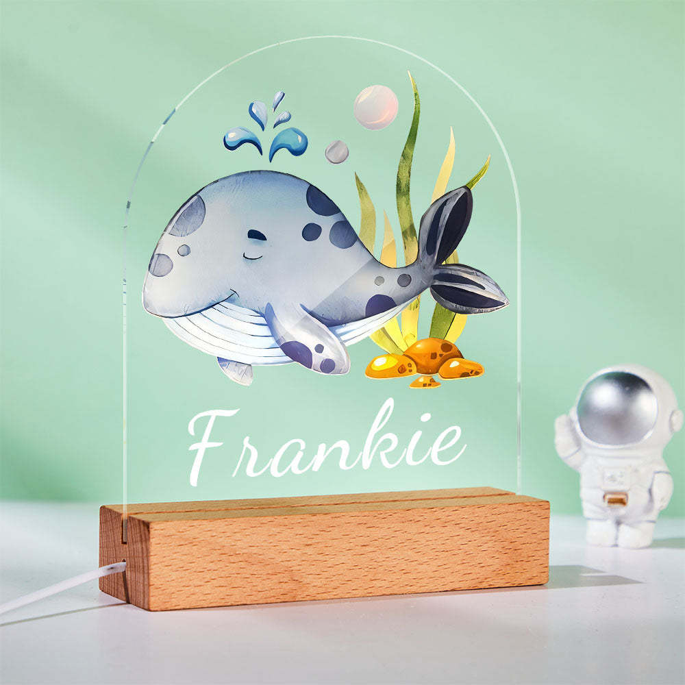 Custom Name Room Lamp Cute Kid Night Light Personalised Printed Whale For Baby Gifts - mymoonlampau
