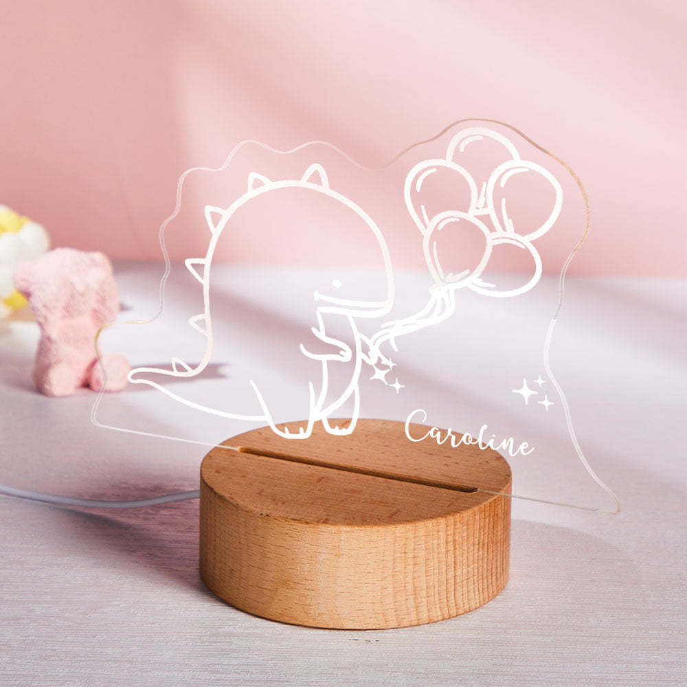 Personalized Name Dinosaur And Balloon Night Light Is A Cute And Practical Bedside Lamp - mymoonlampau