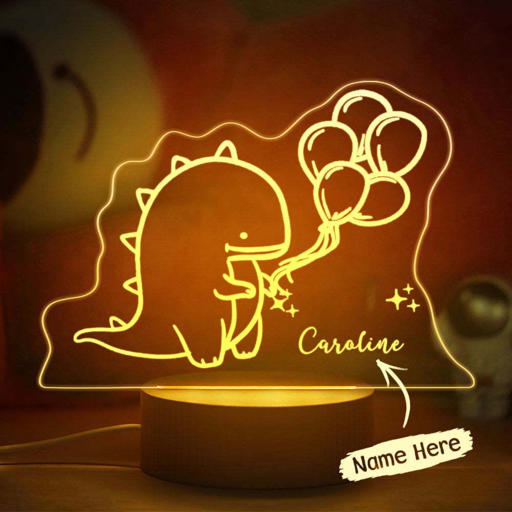 Personalized Name Dinosaur And Balloon Night Light Is A Cute And Practical Bedside Lamp - mymoonlampau