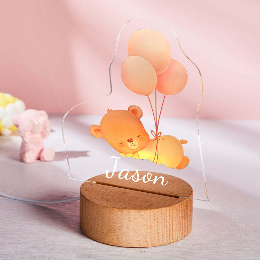 Custom Baby Night Light Sleeping Bear Personalized Name For Kids Baby Shower - mymoonlampau