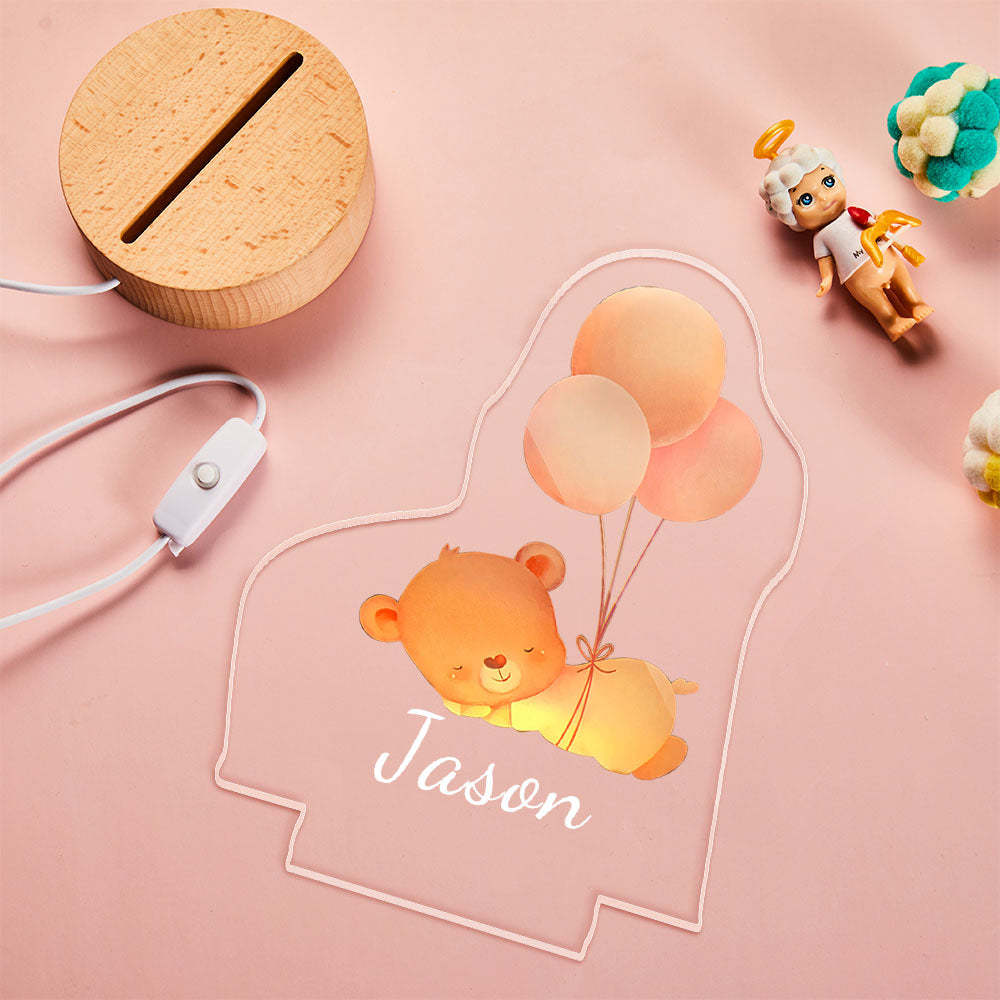 Custom Baby Night Light Sleeping Bear Personalized Name For Kids Baby Shower - mymoonlampau