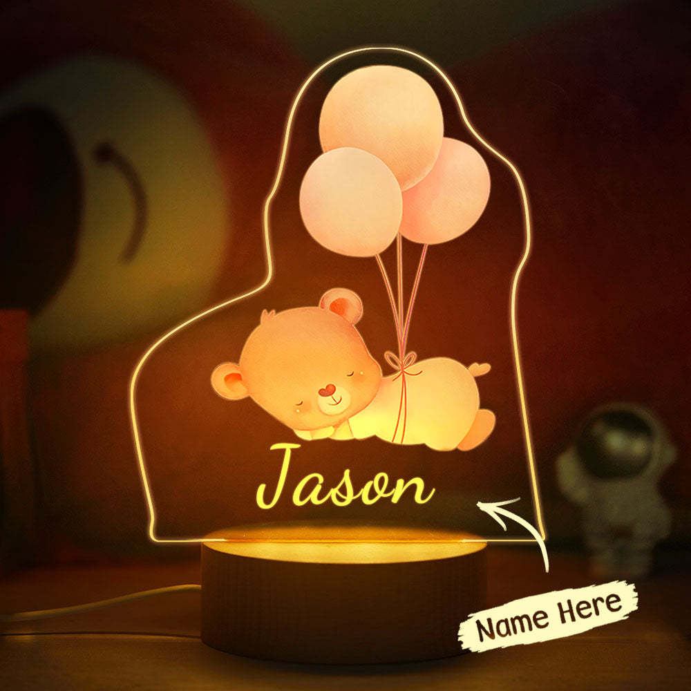 Custom Baby Night Light Sleeping Bear Personalized Name For Kids Baby Shower - mymoonlampau