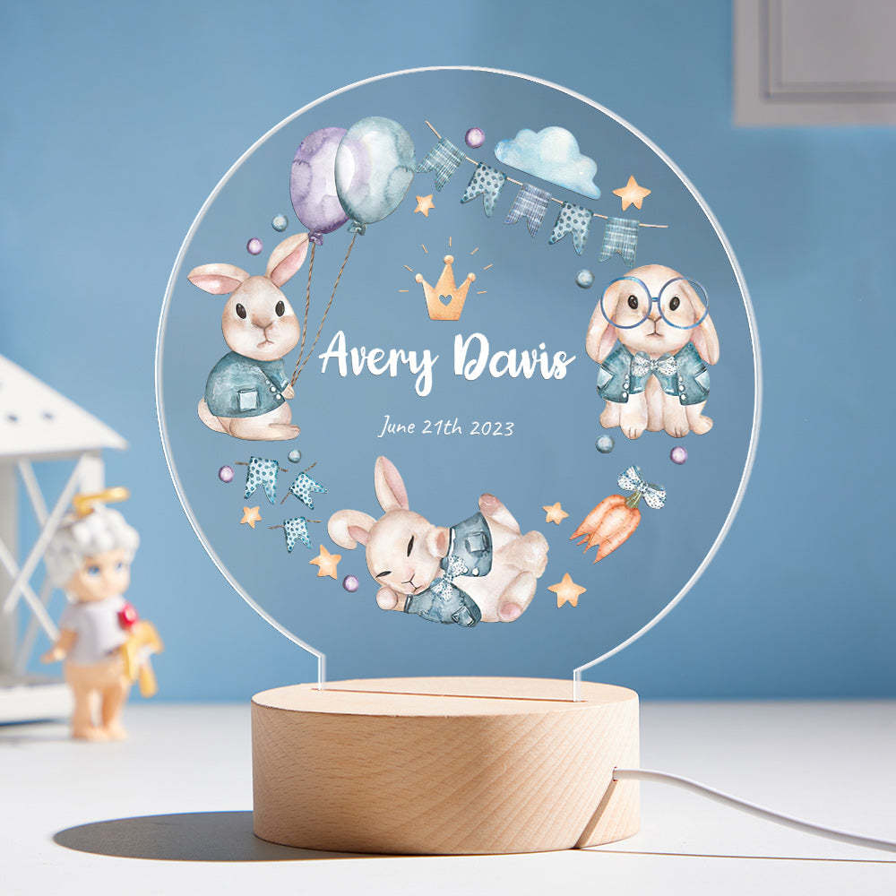 The Best Birthday Gifts For Baby Personalized Cute Crown Rabbit Night Light Custom name Flags And Balloon Table Light - mymoonlampau