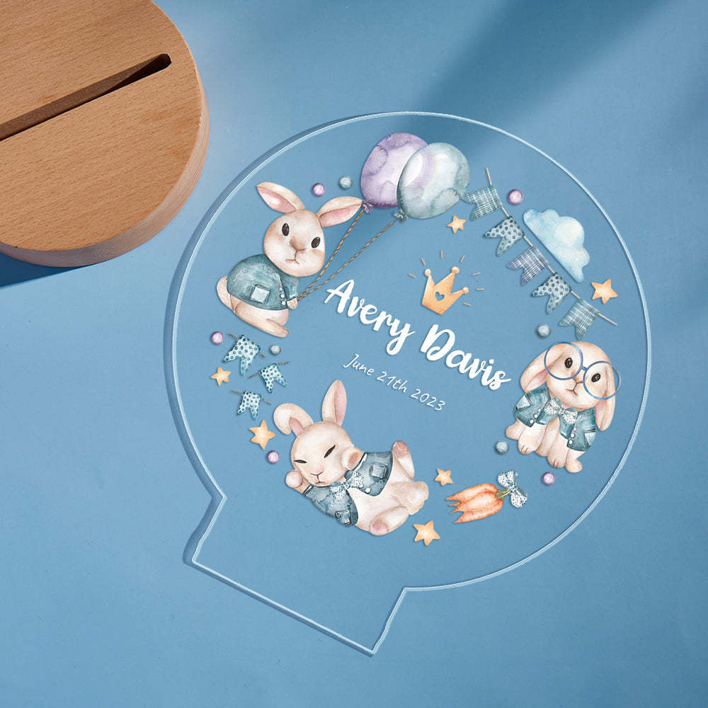 The Best Birthday Gifts For Baby Personalized Cute Crown Rabbit Night Light Custom name Flags And Balloon Table Light - mymoonlampau