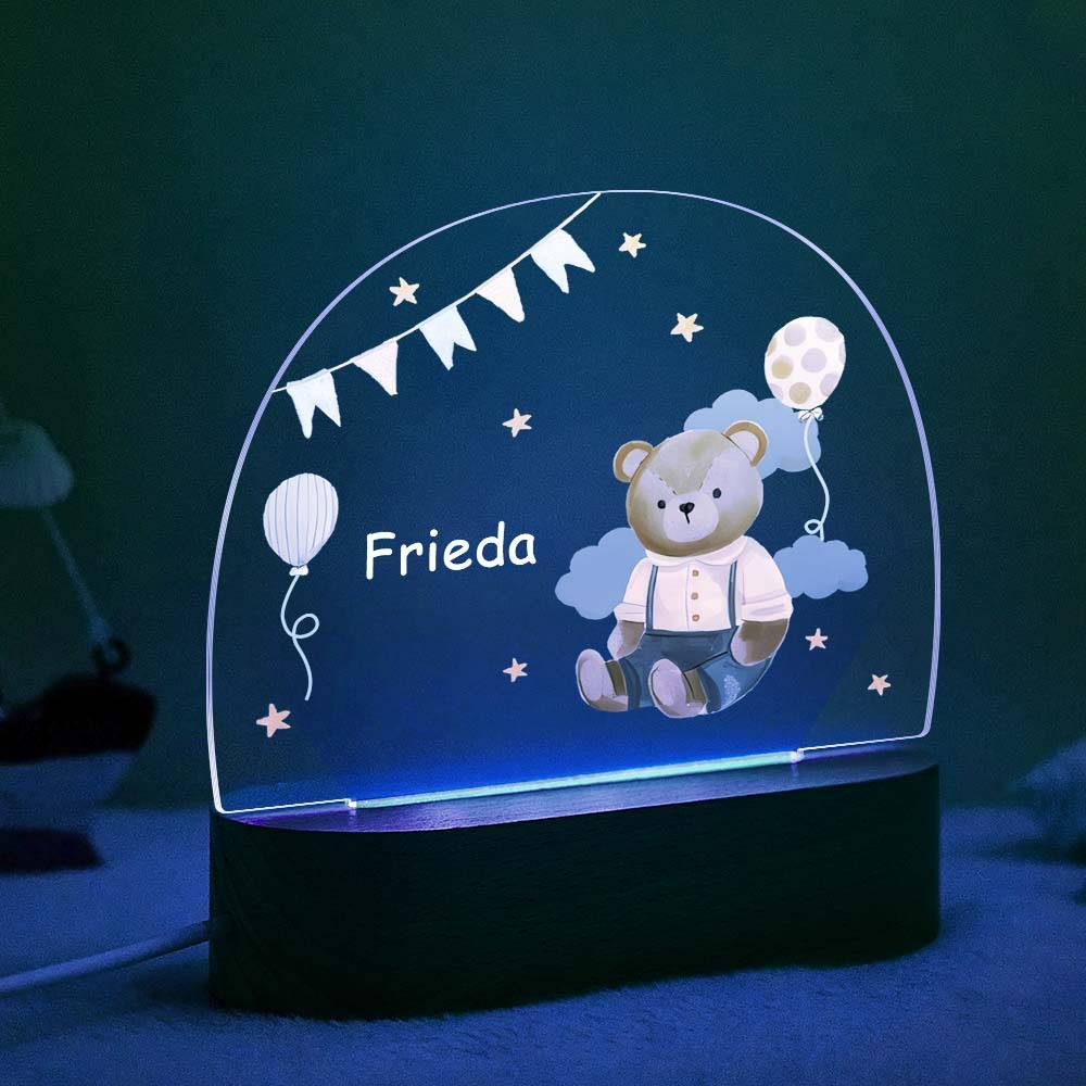 Personalized Cute Bear Night Light Custom Name Light Night Gift for Kids - mymoonlampau